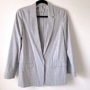MASSIMO DUTTI COTTON SILK HERRINGBONE OPEN FRONT BLAZER NEUTRAL Gray 6